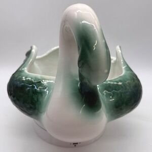 Vintage Coronet 213 USA Ceramic Swan Planter Green White MCM Hollywood regency